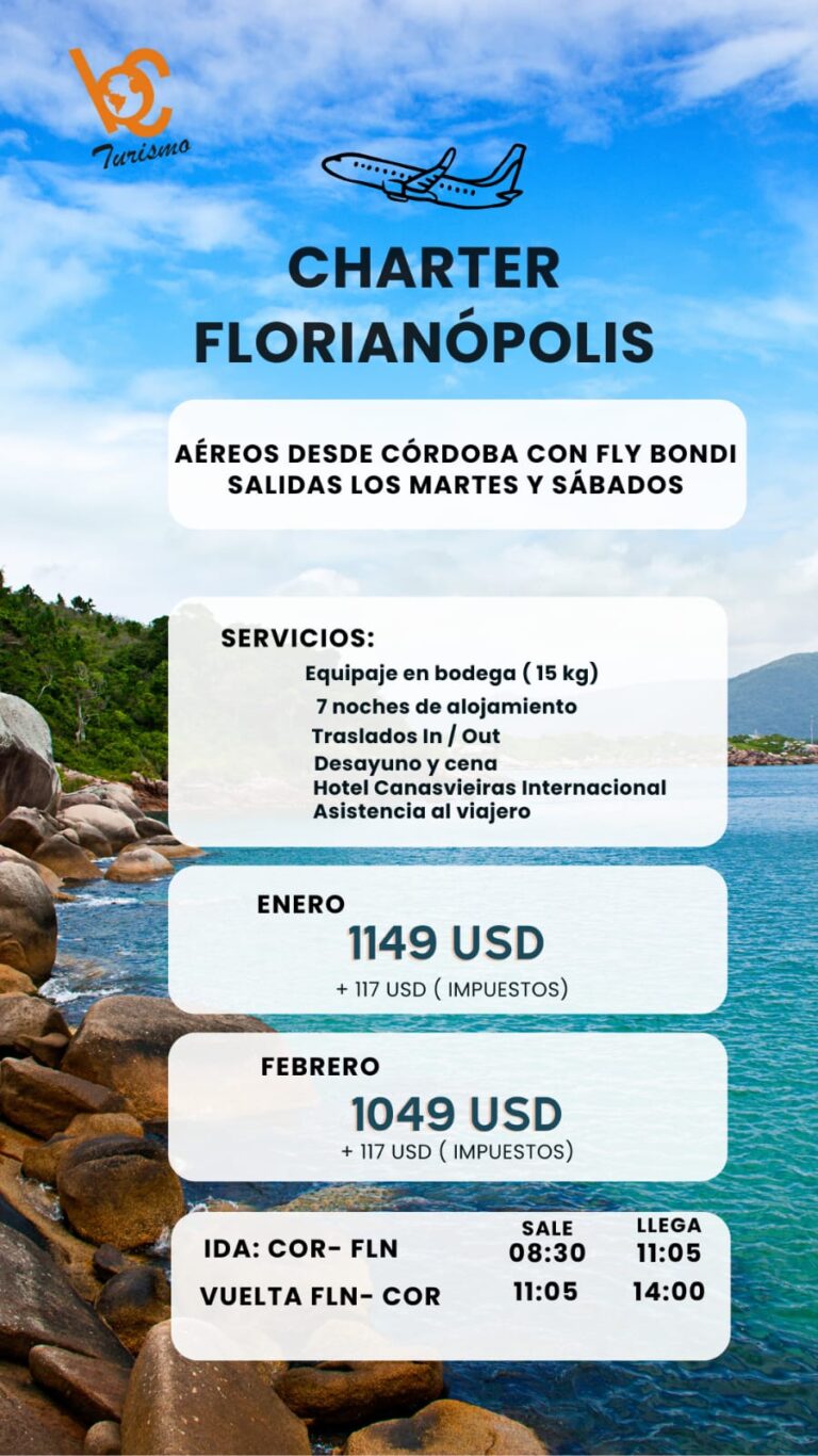 Chárter a Florianópolis desde Córdoba con Fly Bondi