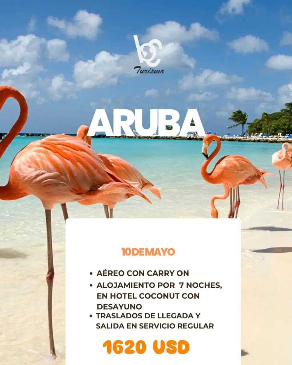 Imagen de publicidad con una ilustración con playa de Aruba