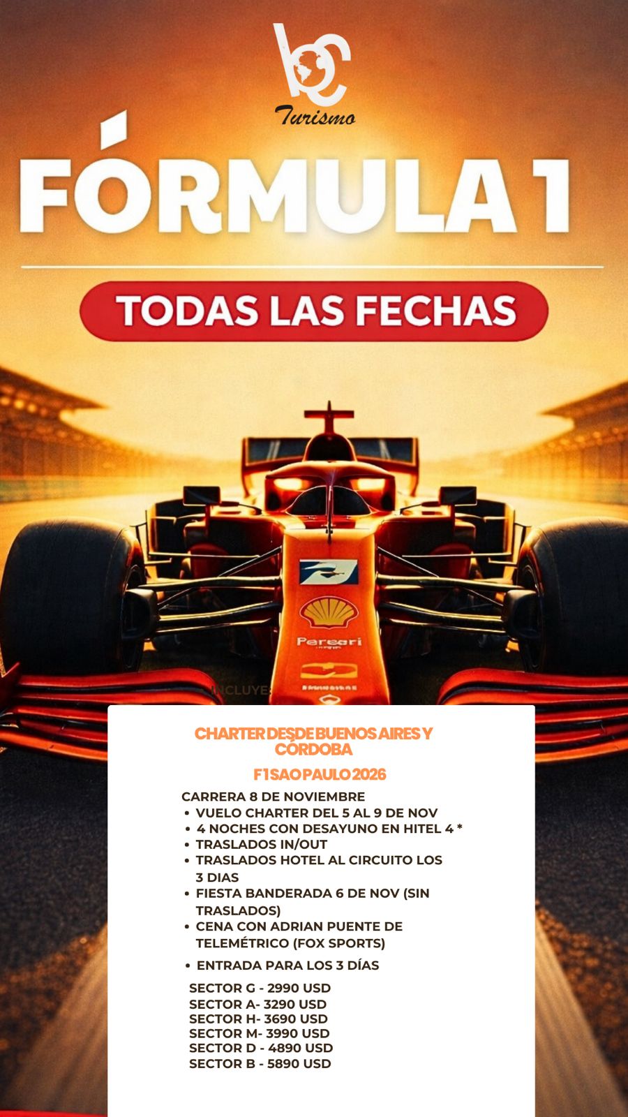 Charter desde Cordoba y Buenos Aires